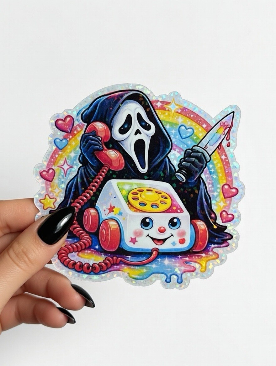 Ghostface Chatter Phone Rainbow Explosion Holographic 3 Inch Sticker