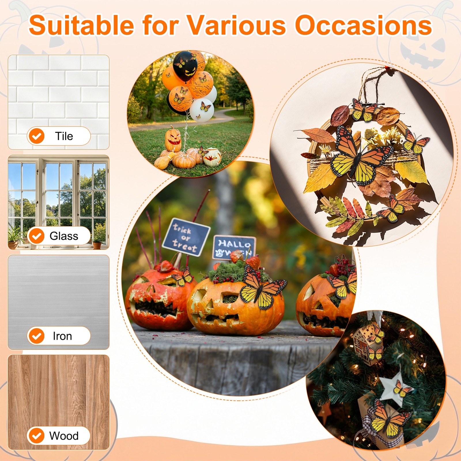 24 Pack Monarch Butterfly Decorations, 3D for Wall [Orange, 4 Sizes]