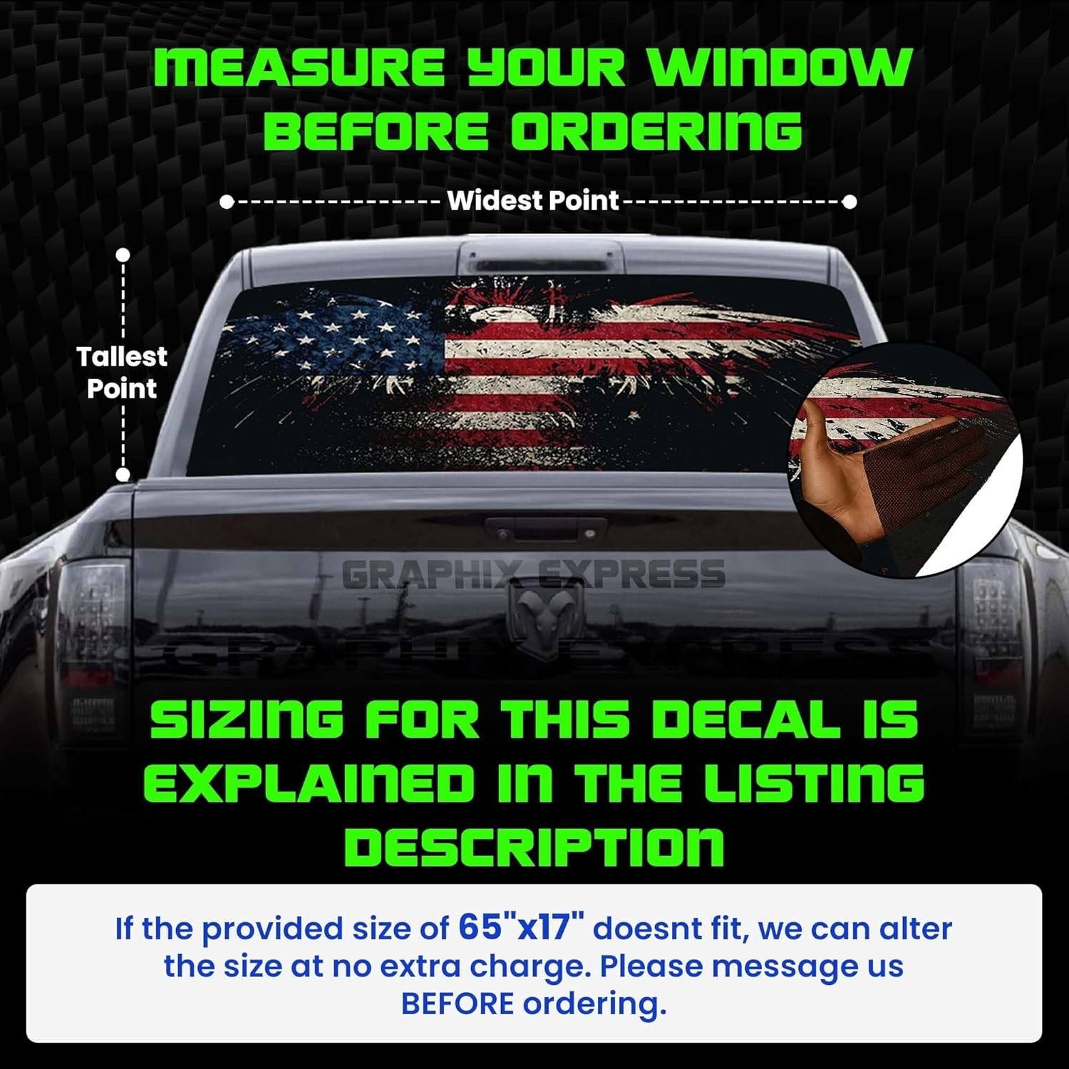 Truck Back Window Graphics – Bald Eagle American Flag Decal (P546) – USA Flag