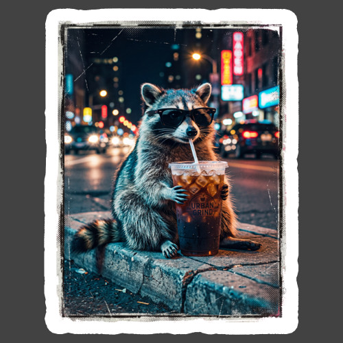 Raccoon Sticker Vinyl Decal Urban Coffee Lover City Night Animal Gift