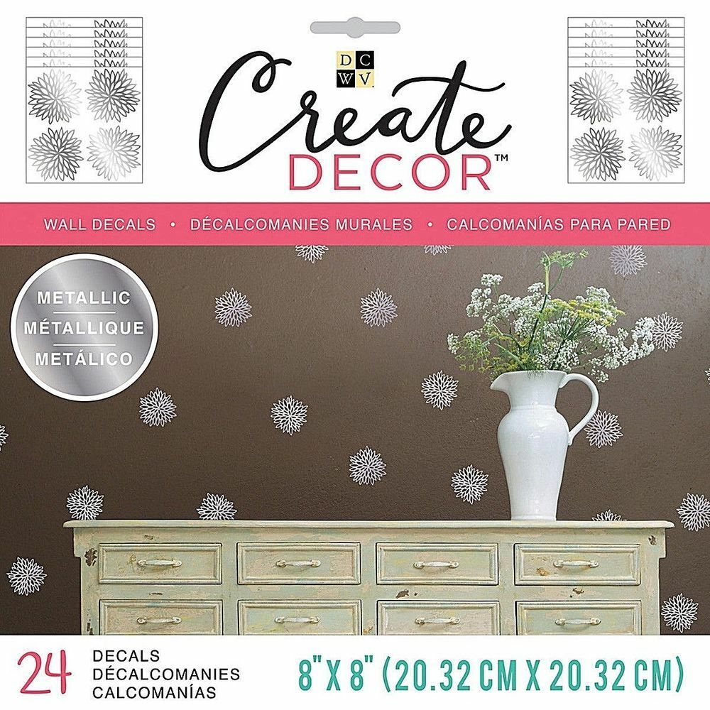 DCWV Create Decor Wall Decals 8″ x 8″ – Metallic Chrysantemum, 24 pcs