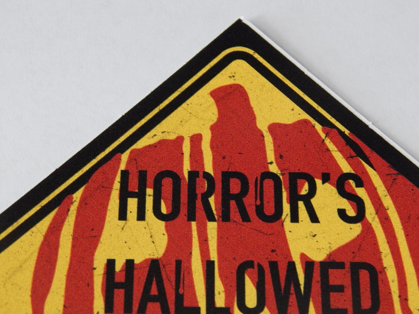 Horror’s Hallowed Grounds Pumpkin Halloween Sticker 4″ X 4″ Red Yellow Black New