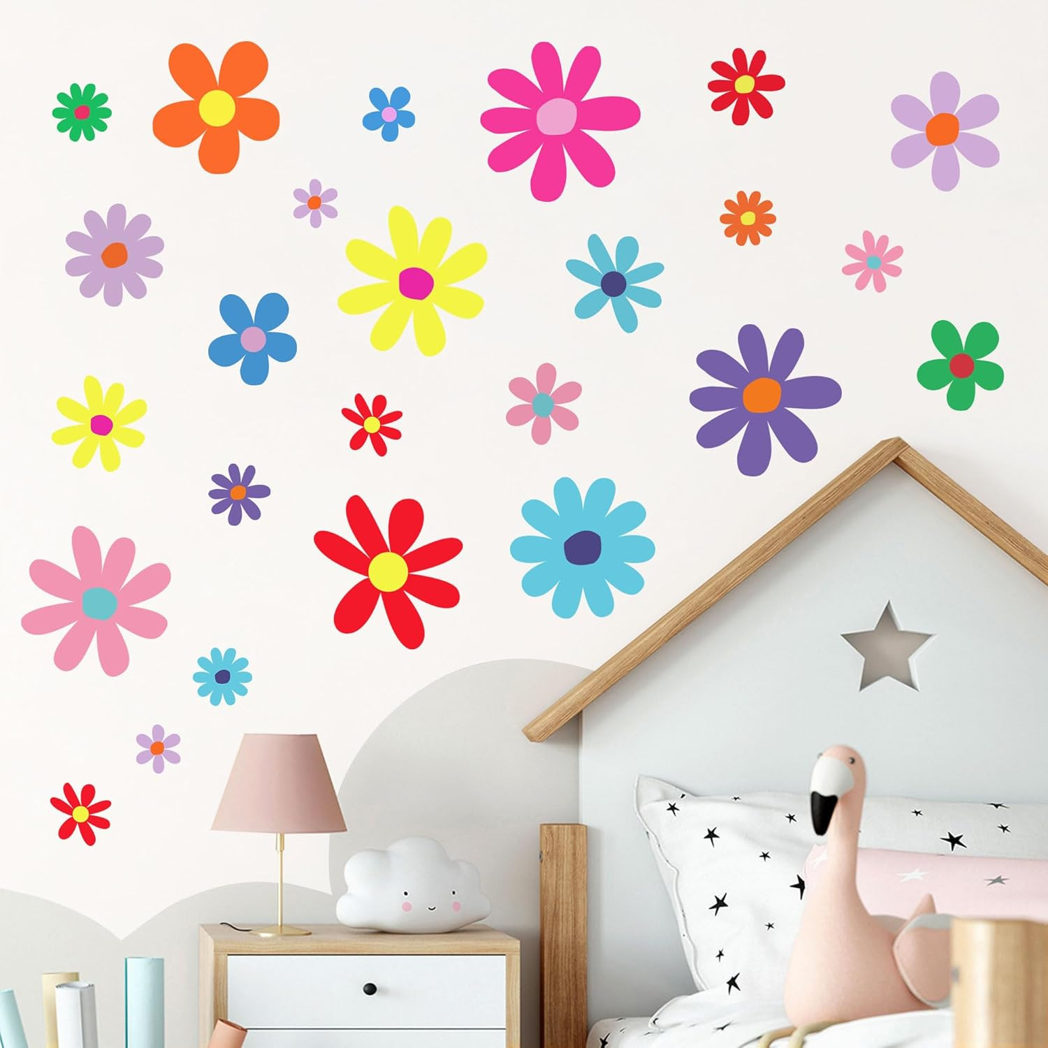 12 Sheets Daisy Wall Decals Boho Flower Wall Stickers Cute Kids Girls Room Decor