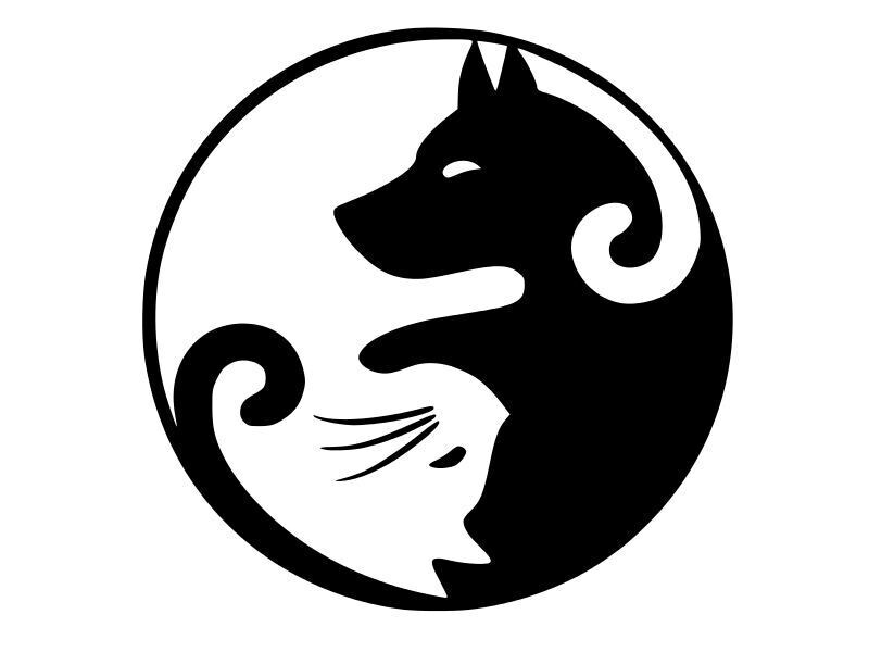 Cat Dog Yin Yang symbol VINYL DECAL Animal Pet Heart Cat Dog, puppy, pets