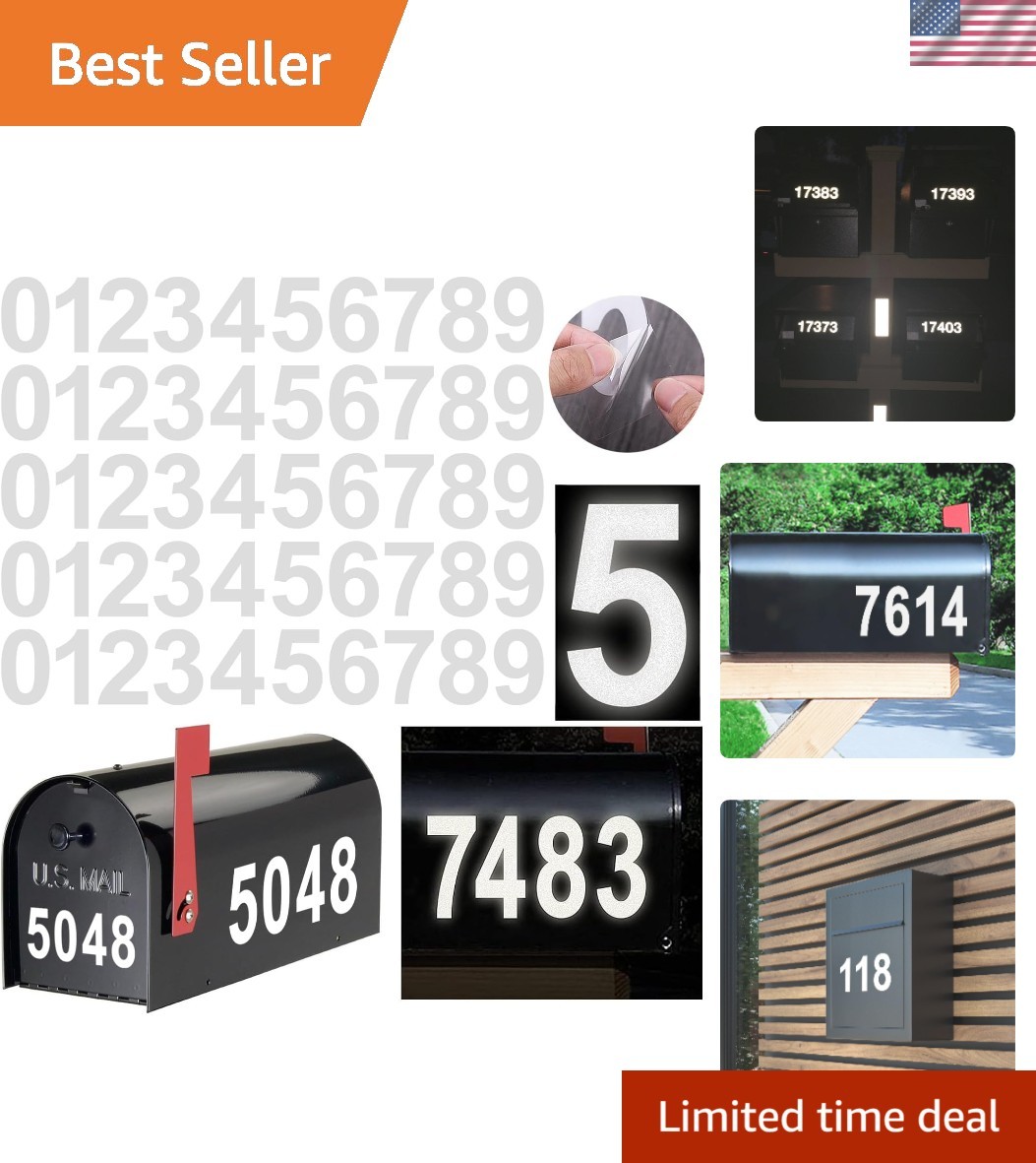 Reflective Mailbox Numbers Sticker Decal Die Cut Classic Style Vinyl Waterpro…