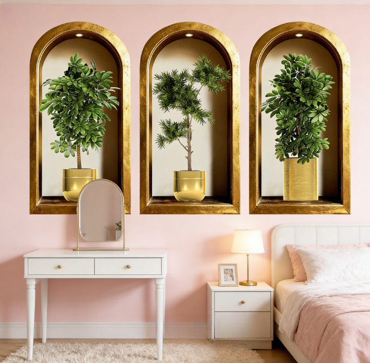 Water Resistant 3D Plant Wall Decals for BathFor Room Hallway Living For Room