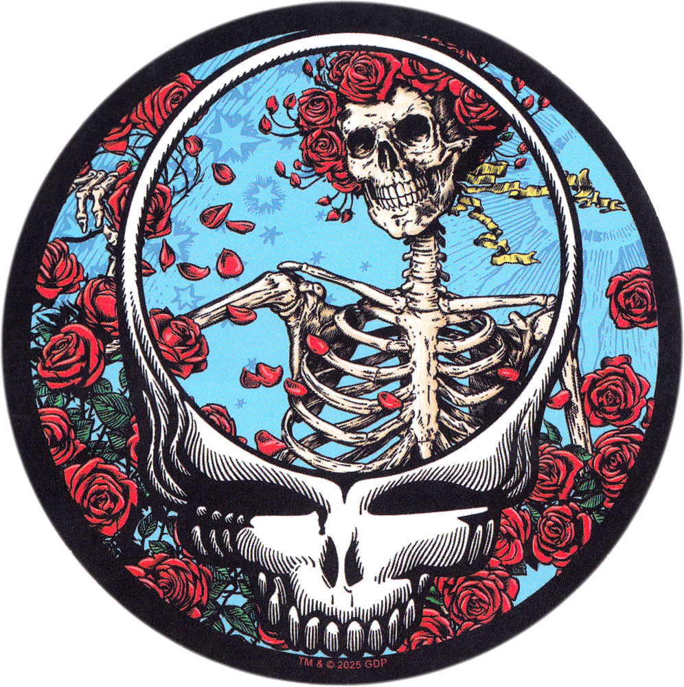 Sticker – Grateful Dead Bertha Skeleton Roses 1960s Rock Music Band Retro 3″