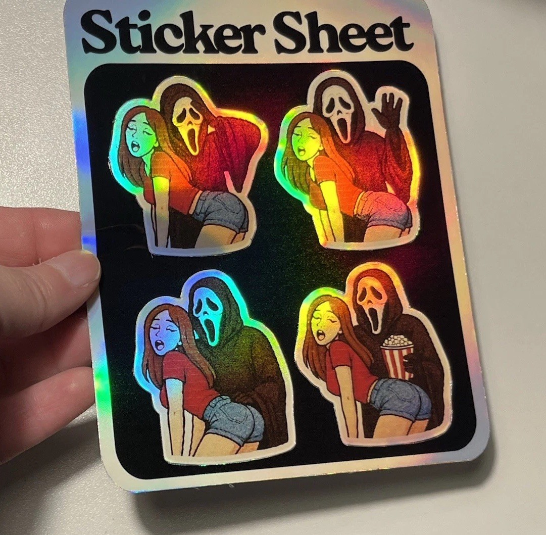 Ghostface Funny Booty Popcorn Holographic Waterproof Sticker Sheet