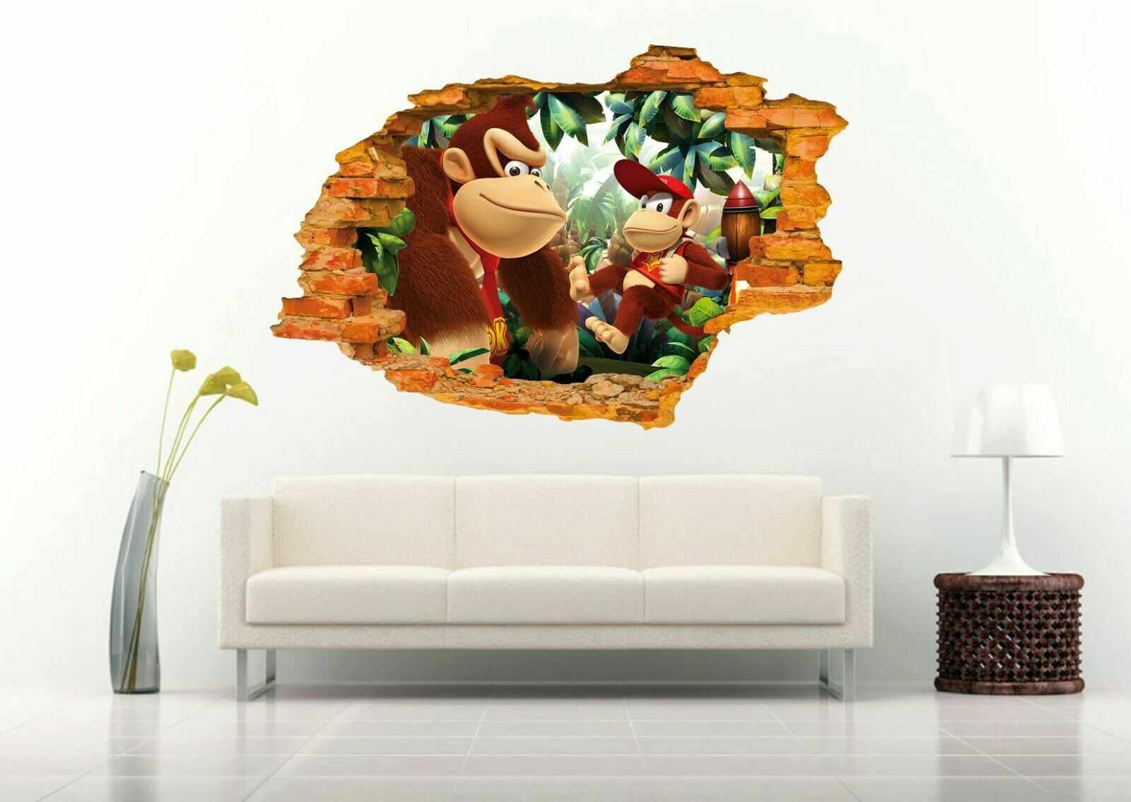 Donkey & Diddy Kong Cartoon 3D Wall Sticker Vinyl Decal Art Decor Mural
