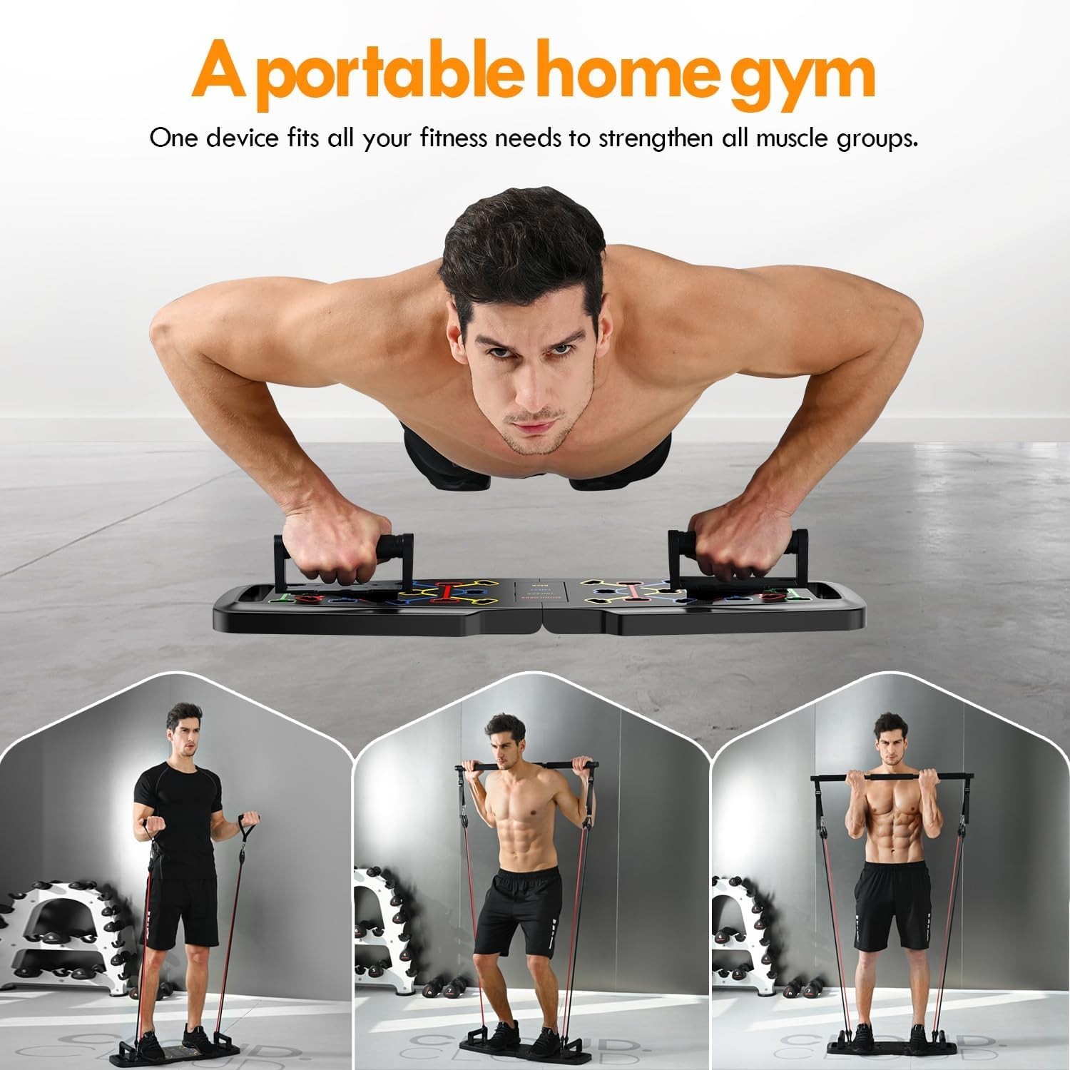 Push up Board,Home Gym,Portable Exercise Equipment,Pilates Bar and 20 Fitness Ac