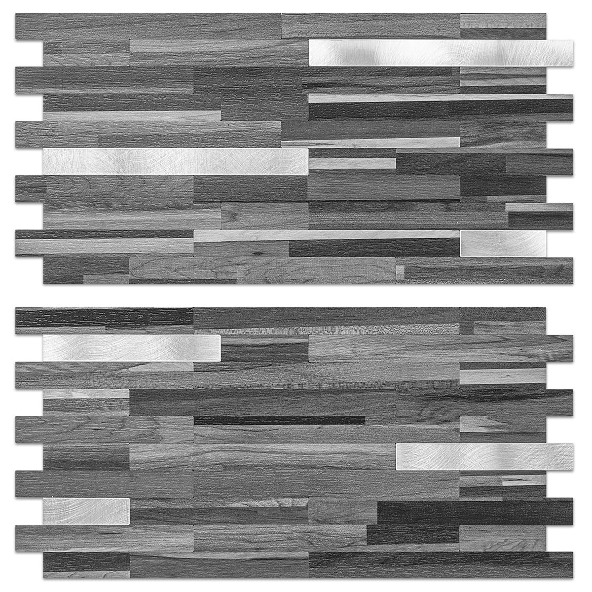 20 Sheets Peel and Stick Backsplash, Black & Grey Wood Look PVC Mixed Metal S…