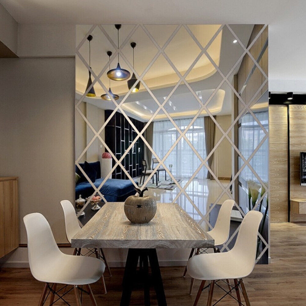 3D Mirror Art Wall Sticker Diamonds Acrylic Mural Decal Home Room Decor DIY