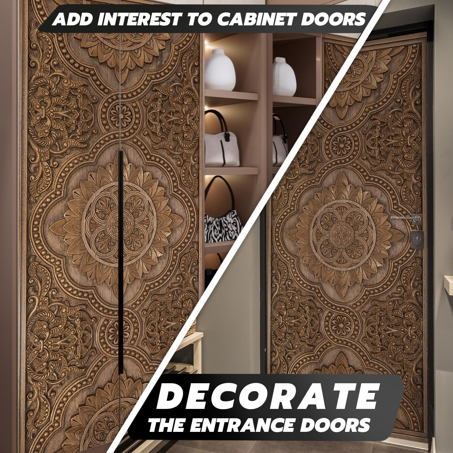 Alwayspon 30×78.7inch Wood Carving Self-Adhesive Door Stickers Murals Decals,…