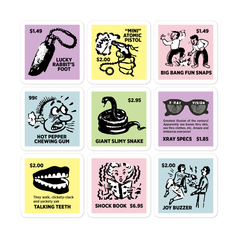 Novelty Toy Ad Comics Retro Sticker Sheet
