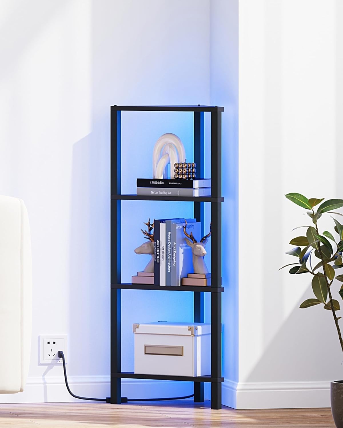 Corner Shelf, 4-Tier Corner Bookshelf for Small Space, Narrow Display Corner …