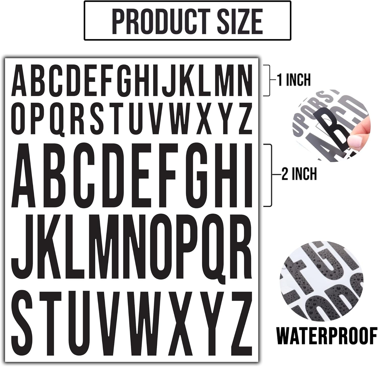 10 Sheet Self Adhesive Letter stickers, 2 Inch+1 Inch 1 Inch, 2 Inches, Black