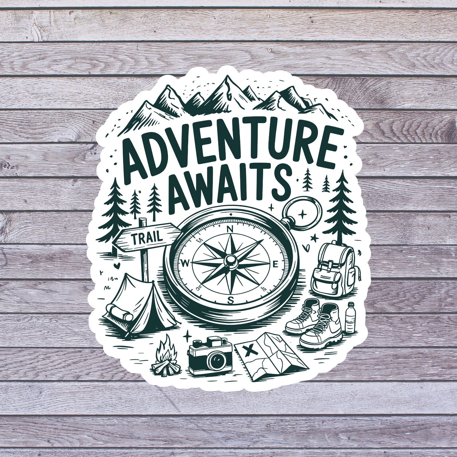 Adventure Sticker Vinyl Decal Adventure Awaits Compass Camping Hiking