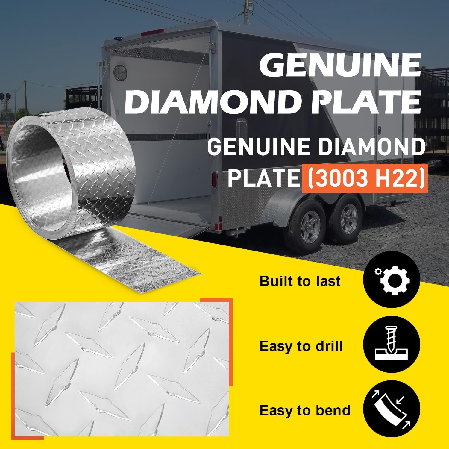 Diamond Plate Aluminum Sheet – 3003 H22, 17GA 0.045″ Thick, Heavy-Duty Alumin…
