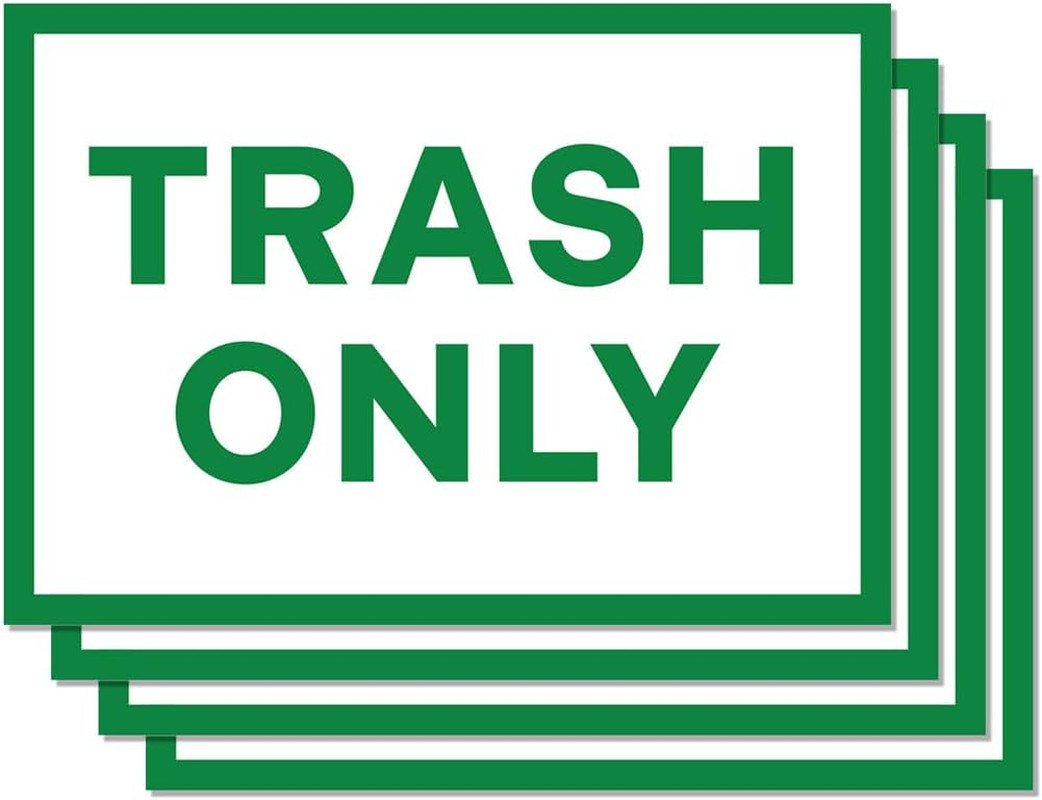 Weatherproof Trash Only Signs – Self-Adhesive Vinyl Stickers, 7″x10″, 4 Pack