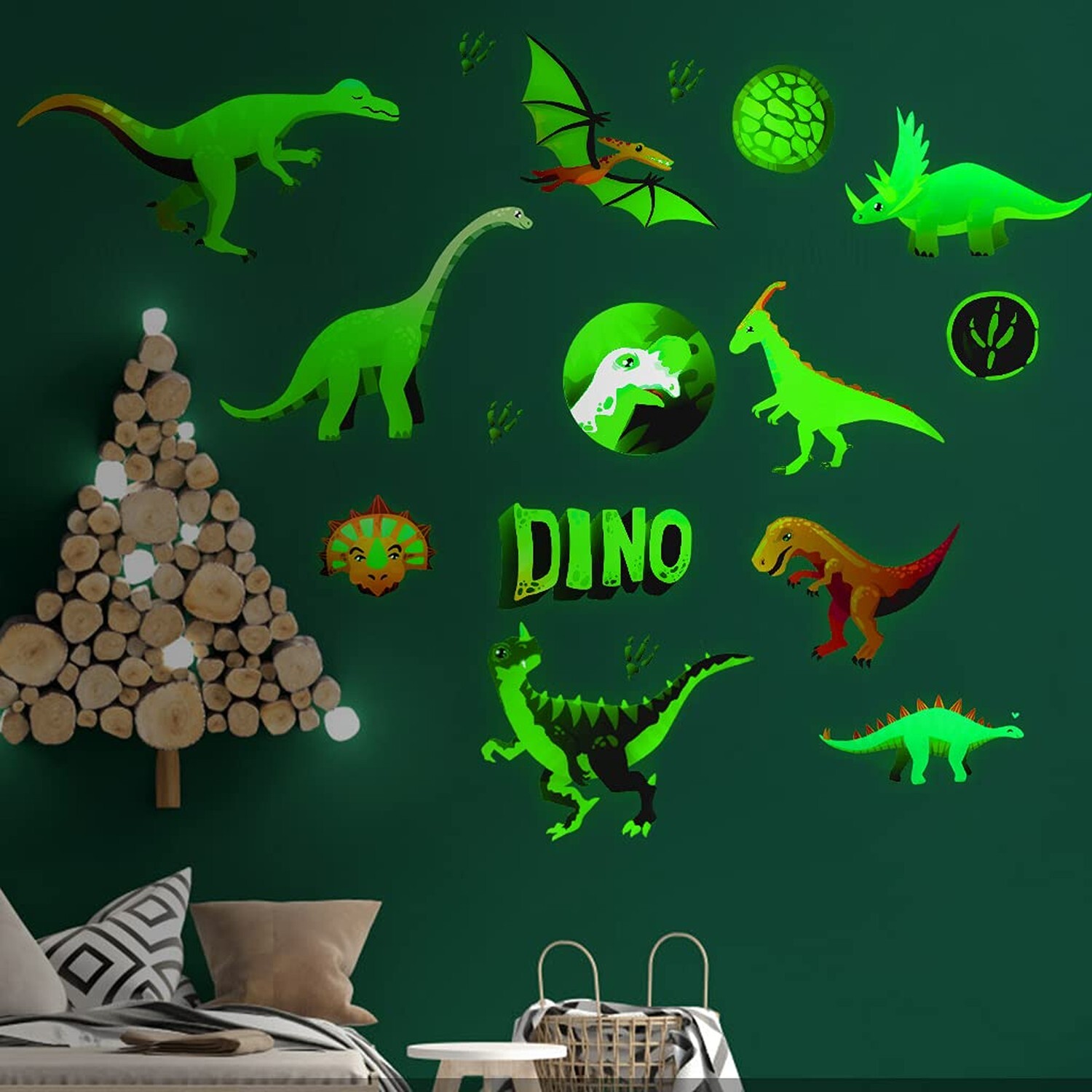 Alnicov 17 PCS Wall Stickers,Glowing in Dark Dinosaur Wall Stickers,DIY Remov…