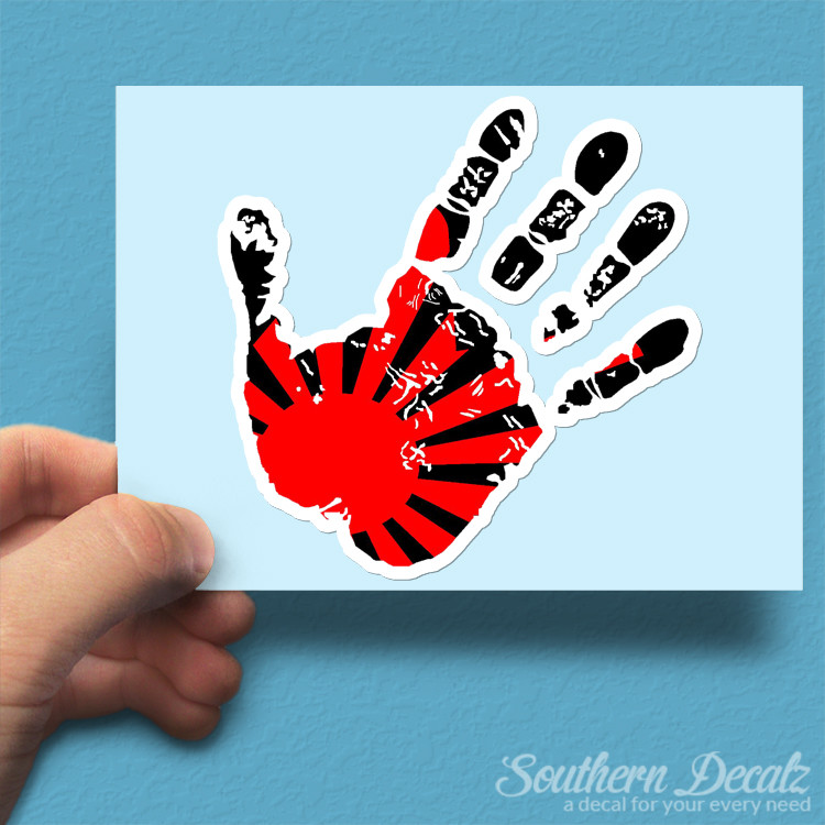Hand Print JDM Rising Sun – Vinyl Decal Sticker – c58 – 3.75″ x 3.75″