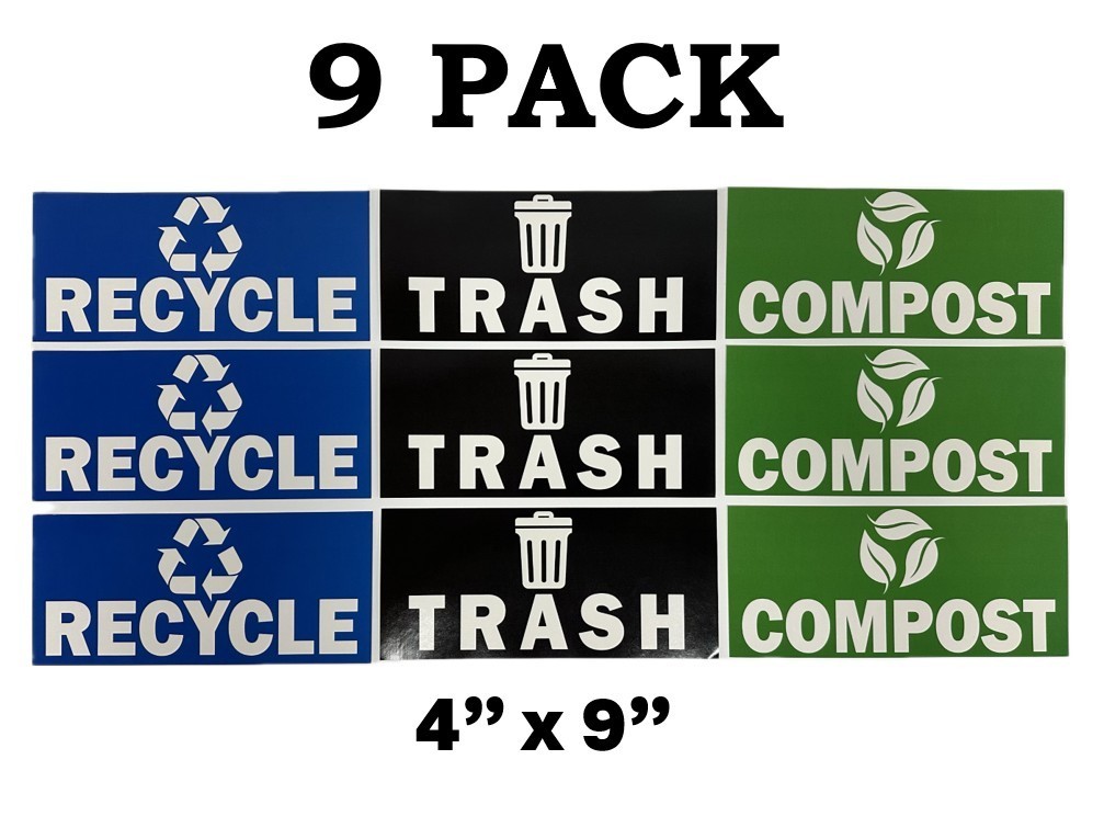 9 PACK! Trash Can Stickers, Set of 4″ x 9″ Recycle Compost Waste Bins Recycling