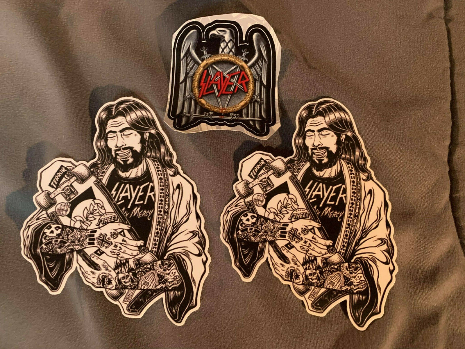 Lot of 3 SLAYER 2″ to 4″ Band Logo Sticker Black White FAST! Skateboard JESUS