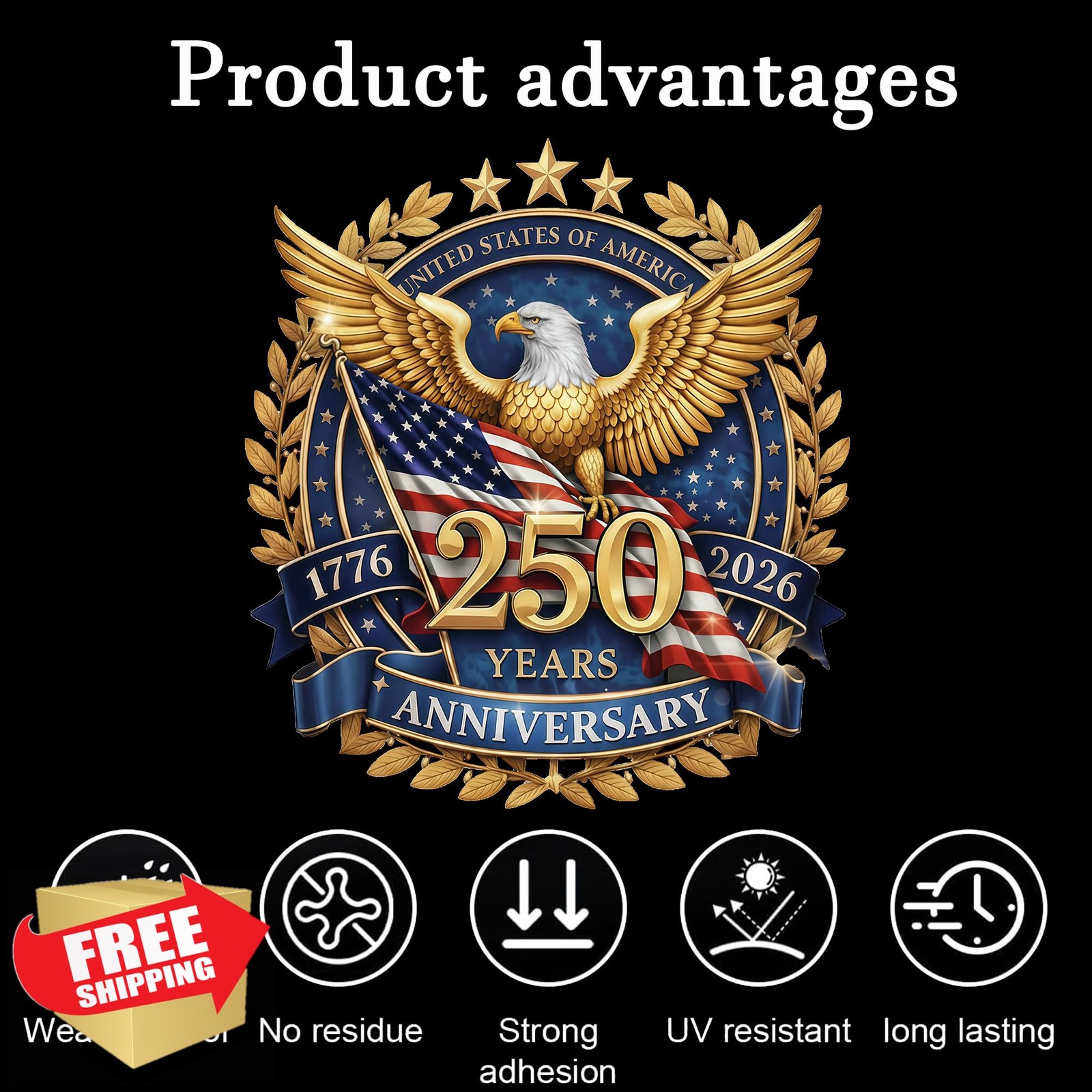 CuddleJunk US 250th Decal Style 01 8 Inch 2PCS