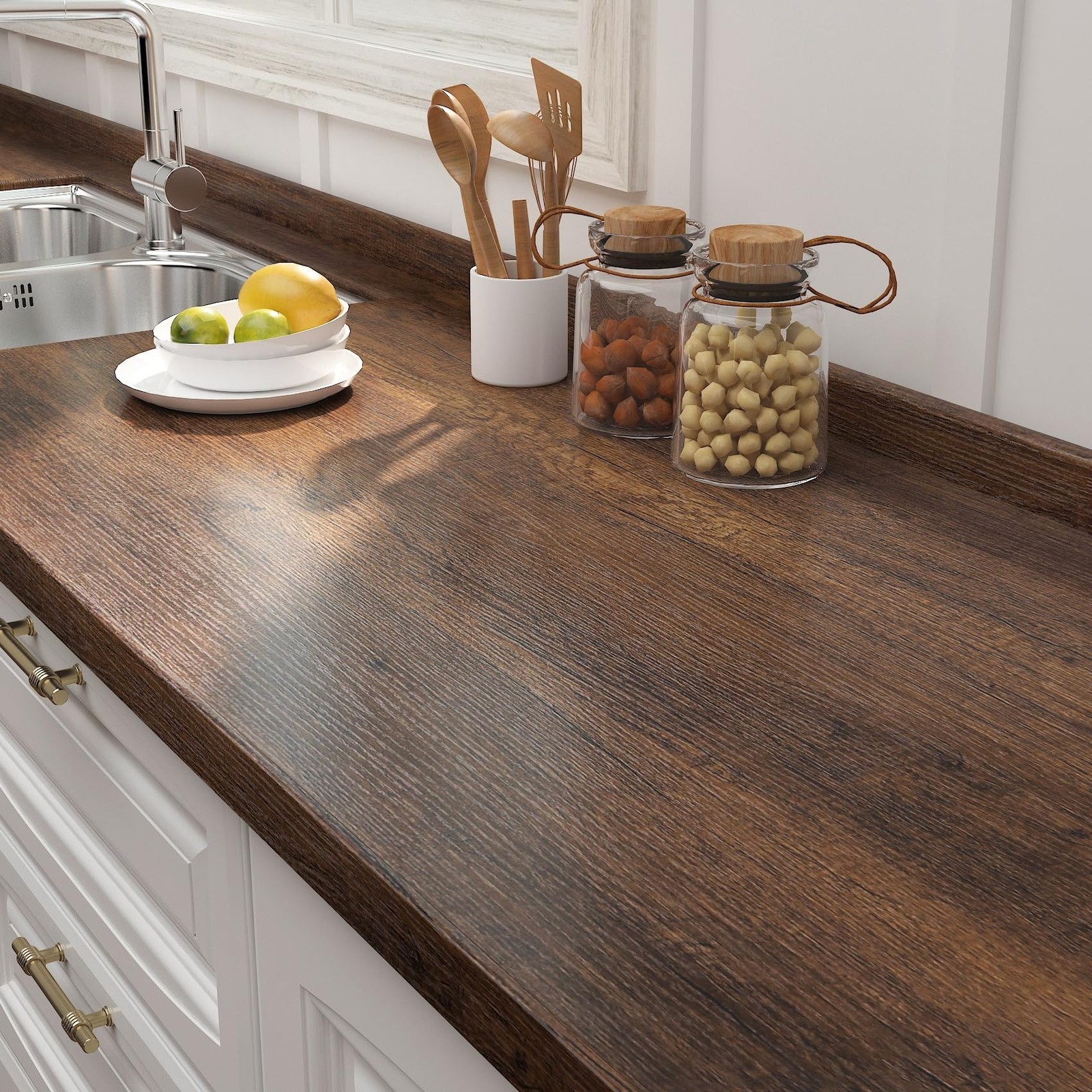 FunStick Brown Walnut Wood Contact Paper for Countertops Waterproof Vintage W…