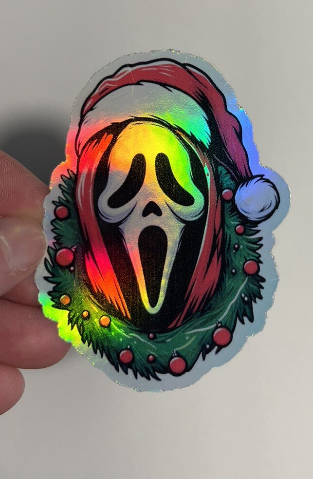 Ghostface Scream Christmas Waterproof Holographic 3 Inch Sticker