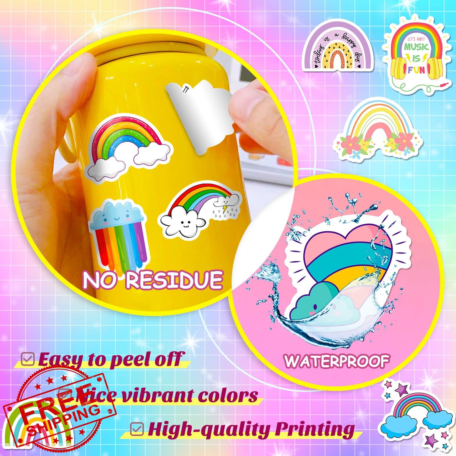 ToytoTou Rainbow Stickers Pack Waterproof Vinyl