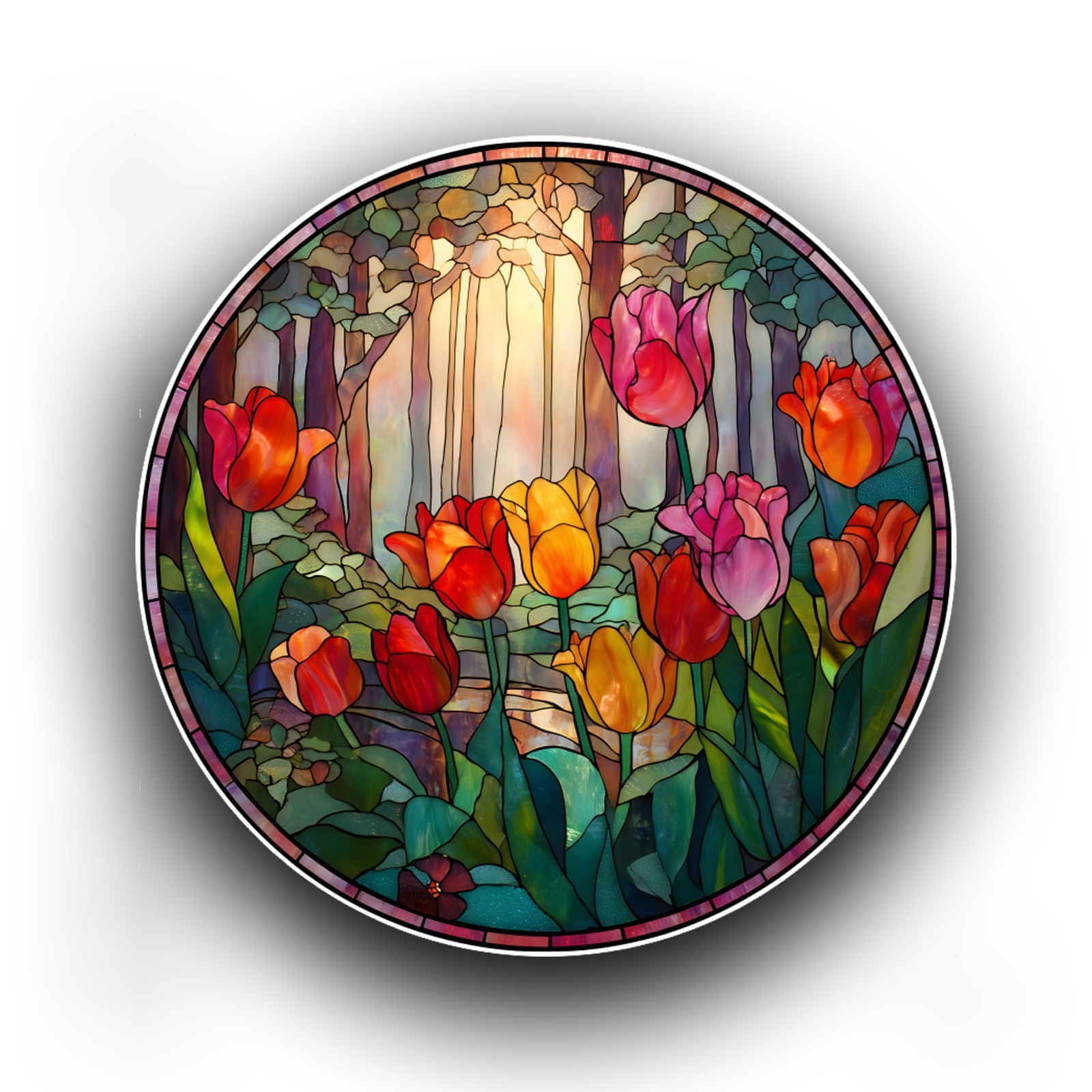 Tulip Flowers Nature Stained Glass Window Vibrant Opaque Vinyl Sticker Decal