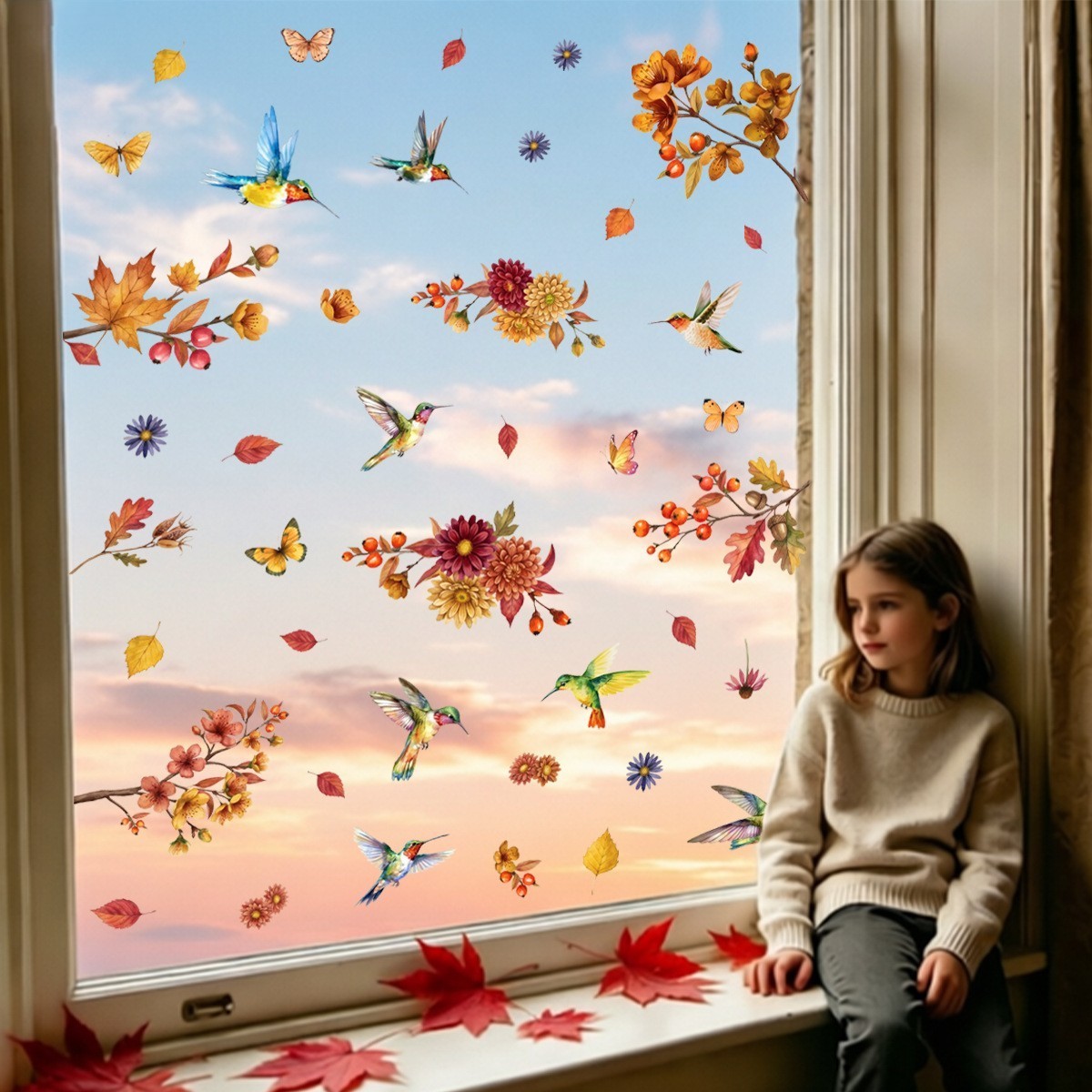 Static Cling Window Decals Sunflower Butterfly – Decor No Glue 2 Sheets