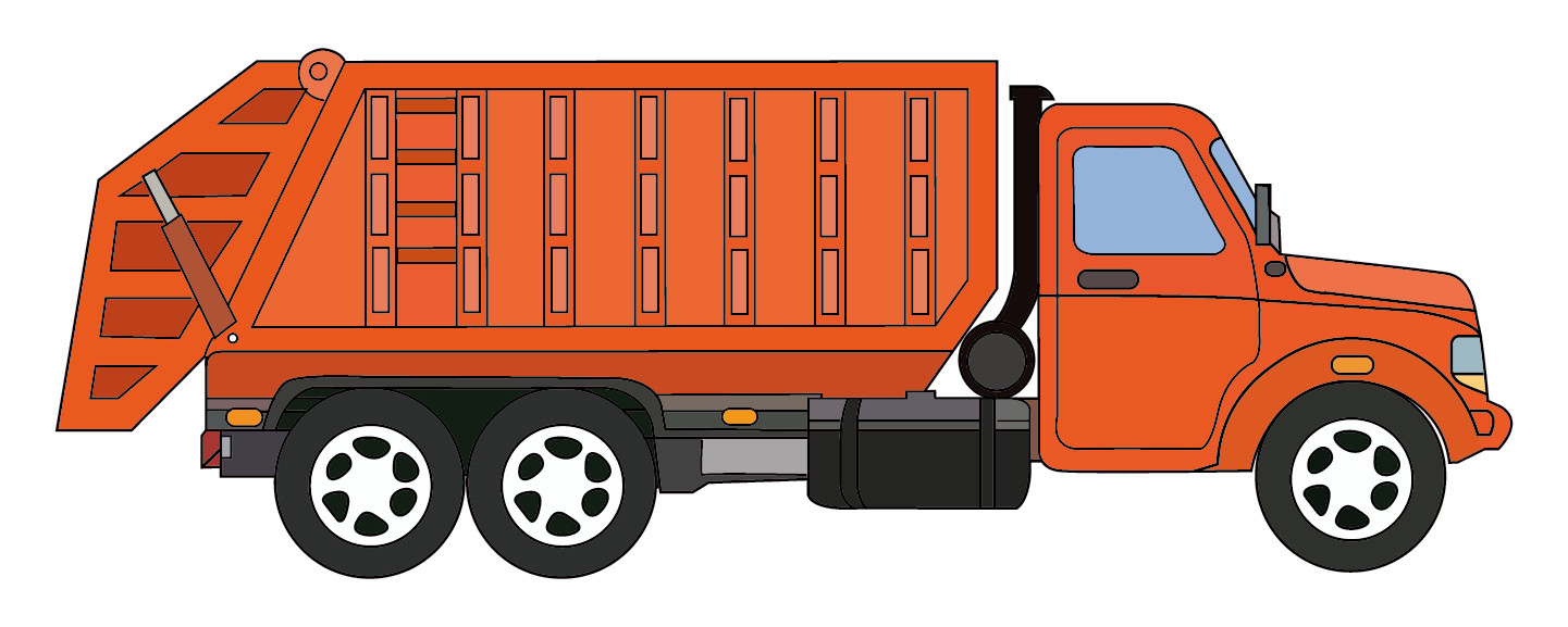 Removable Orange Refuse Garbage Truck Decor Cartoon Design Vinyl Home Wall Decal