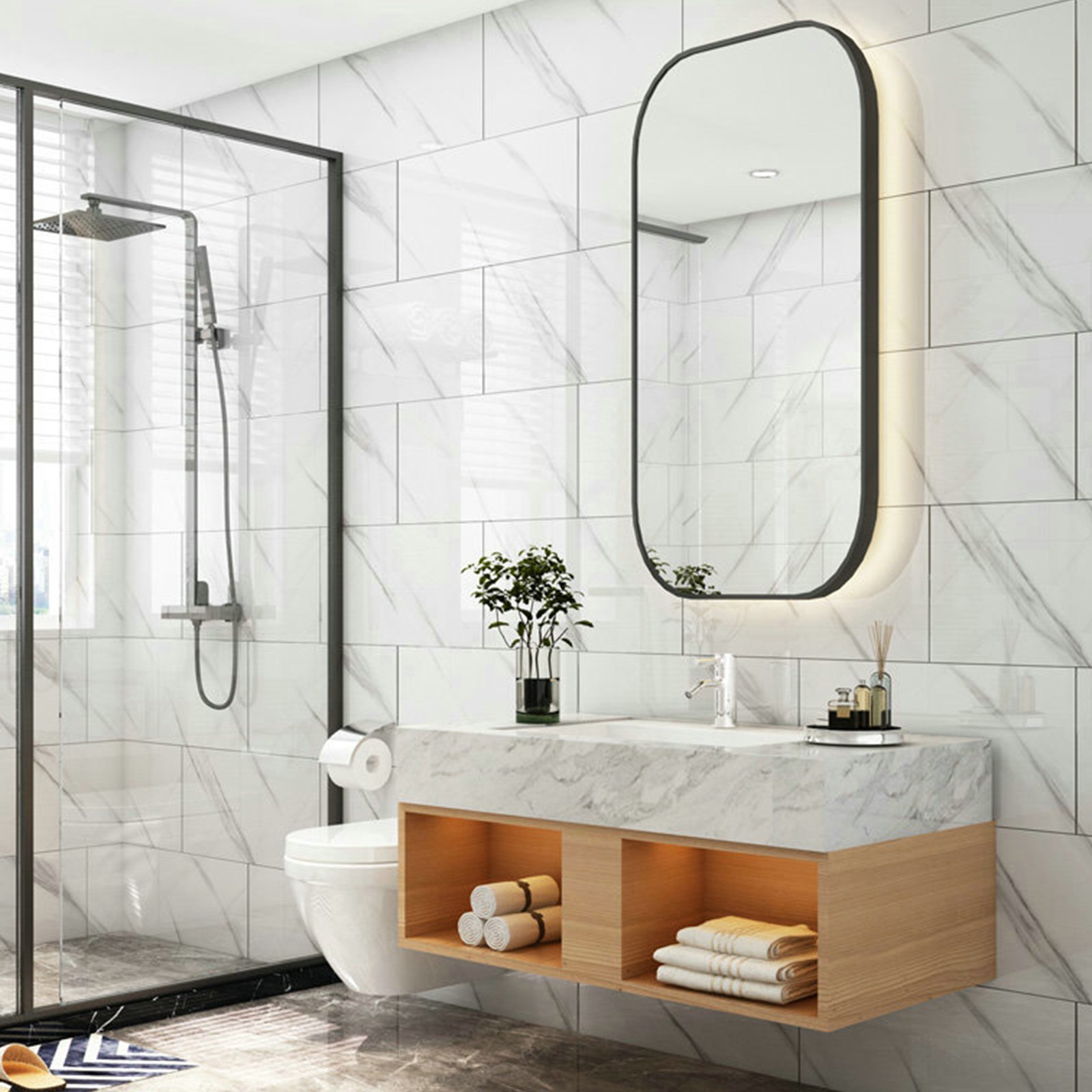30*60cm Marble Tiles Sticker Self-Adhesive Kitchen Bathroom Home Wall Decoration