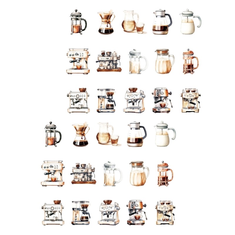 30 Sheets Adhesive Sticker Decorative Sticker Coffee Girl Character Sticker