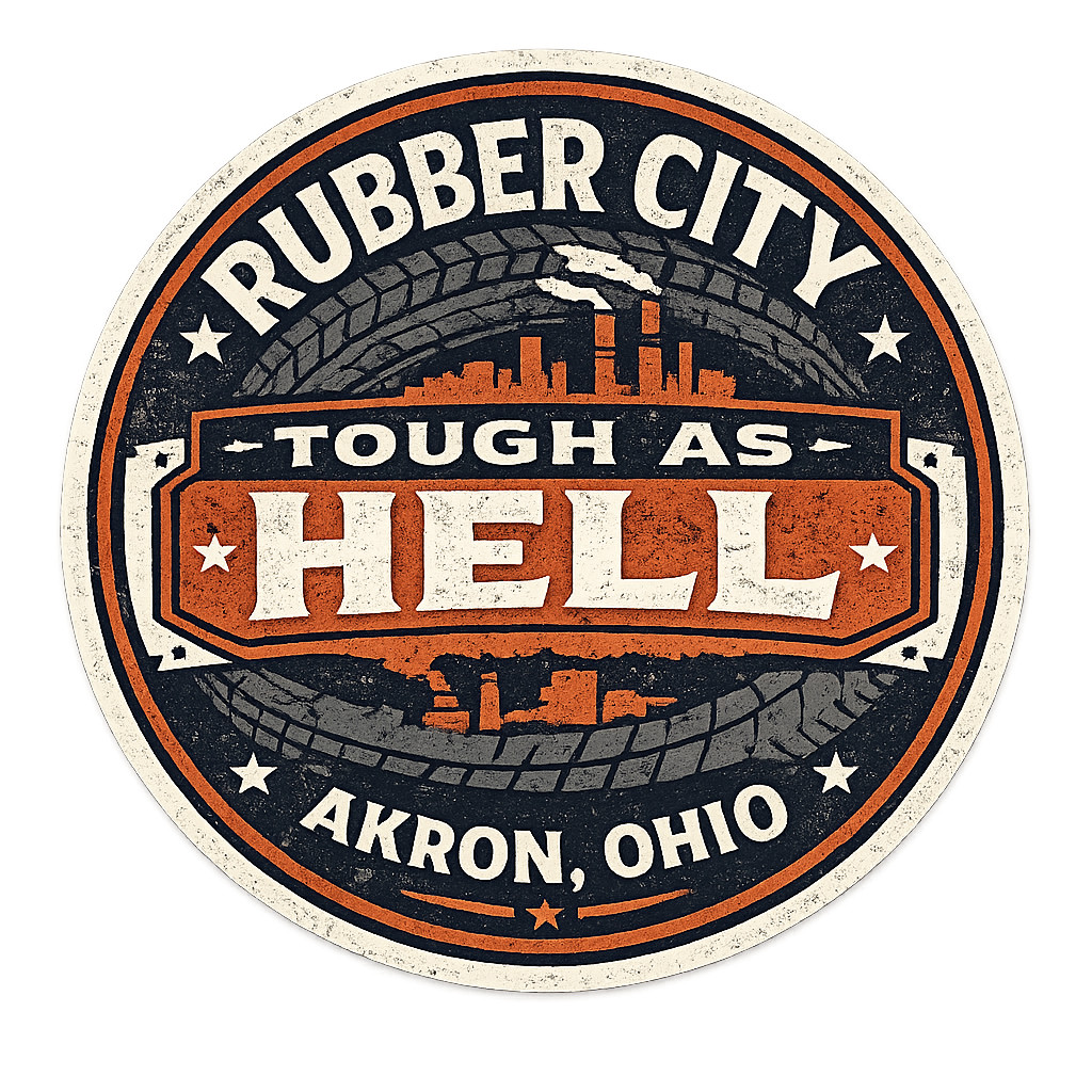 Akron Ohio Rubber City Tough As Hell Sticker Vinyl Decal 3″
