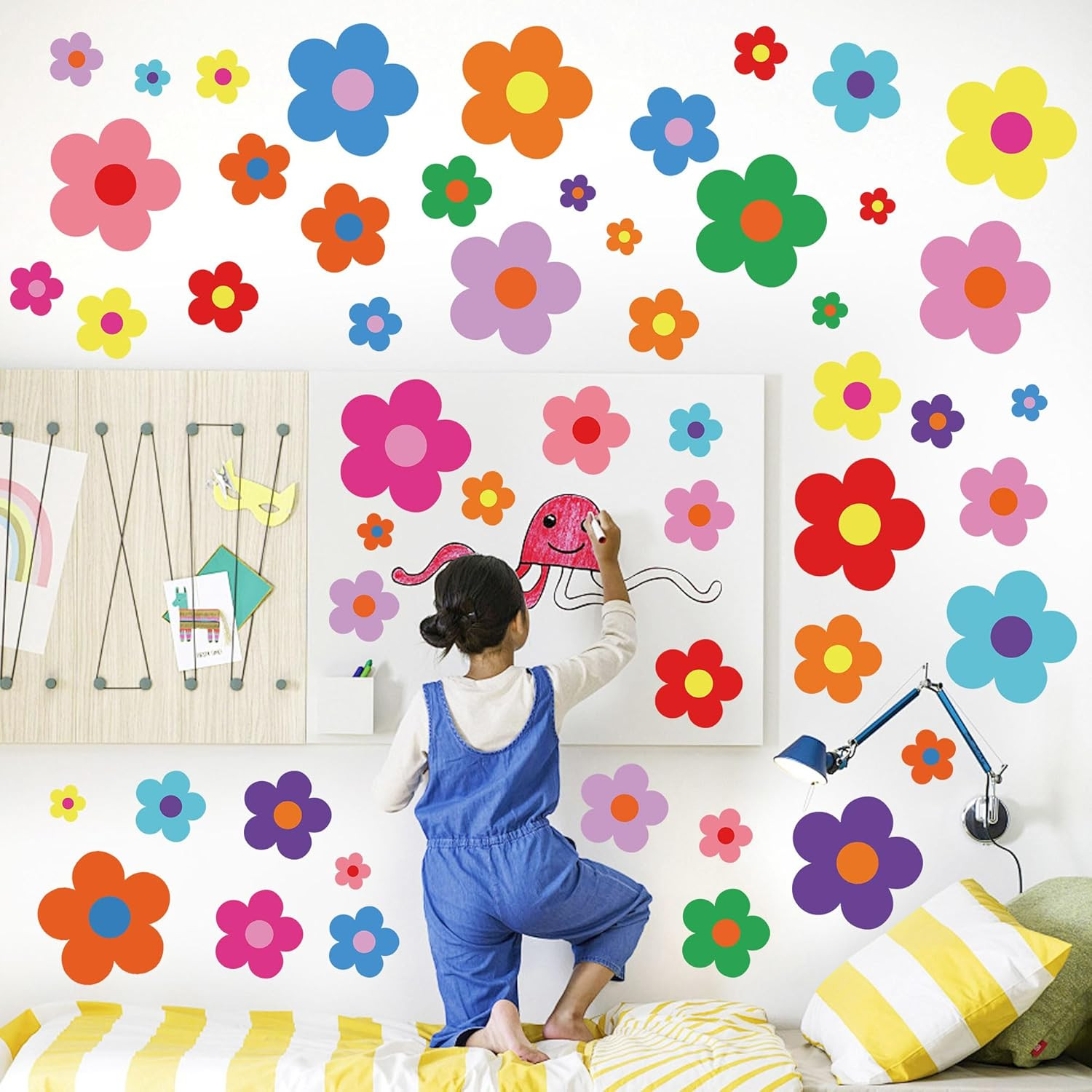 12 Sheets Flower Wall Decals Cute Colorful Floral Wall Stickers Vinyl Peel and S