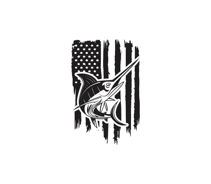 Distressed American Flag Marlin Deep See Fishing Angler Fish Decal Sticker