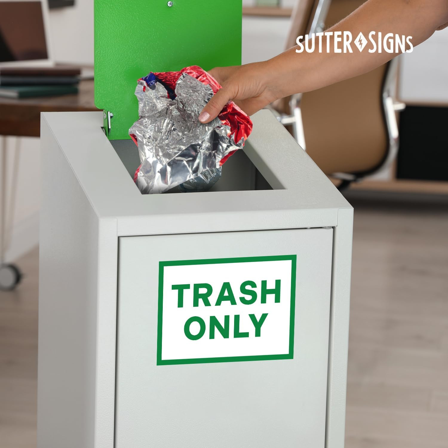 Weatherproof Trash Only Signs – Self-Adhesive Vinyl Stickers, 7″x10″, 4 Pack