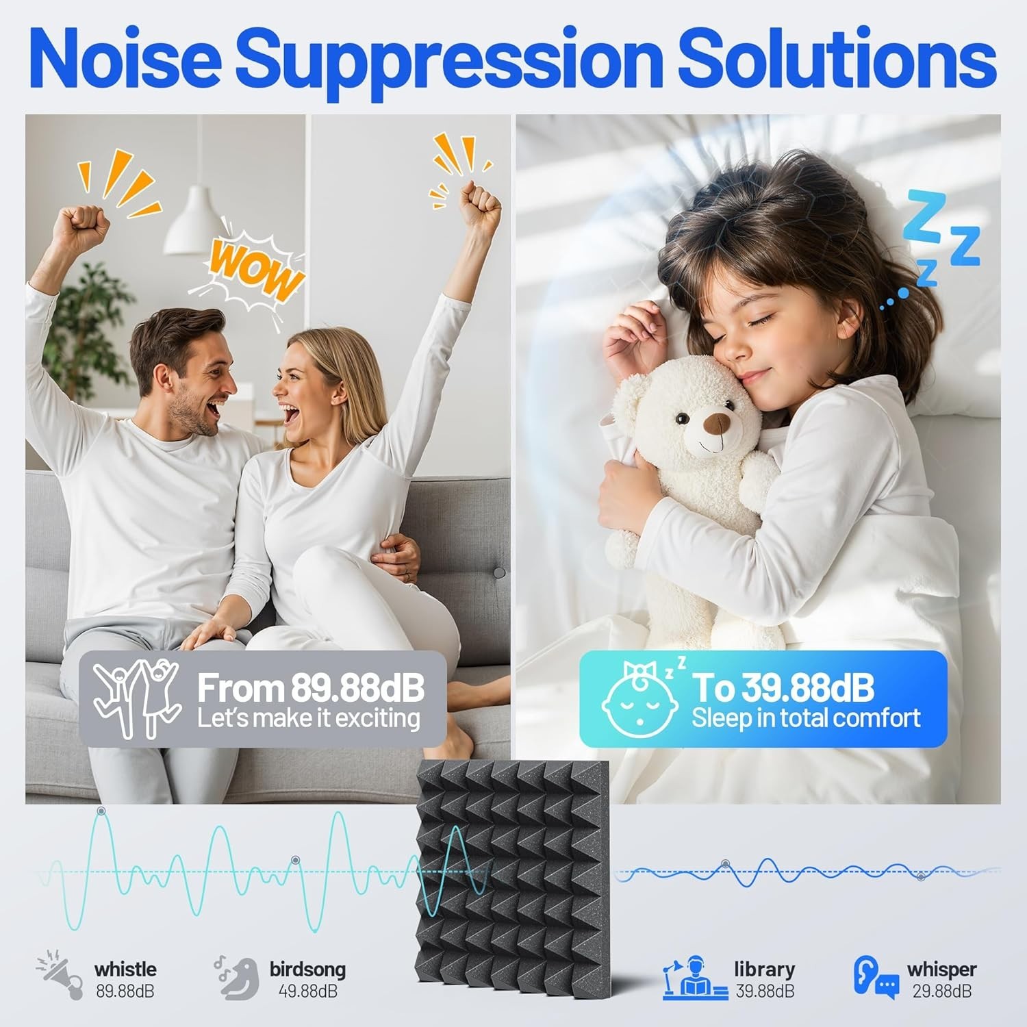 12 Black Pyramid Panels, Noise Reduction, Self-Adhesive High-Density Foam Wall P