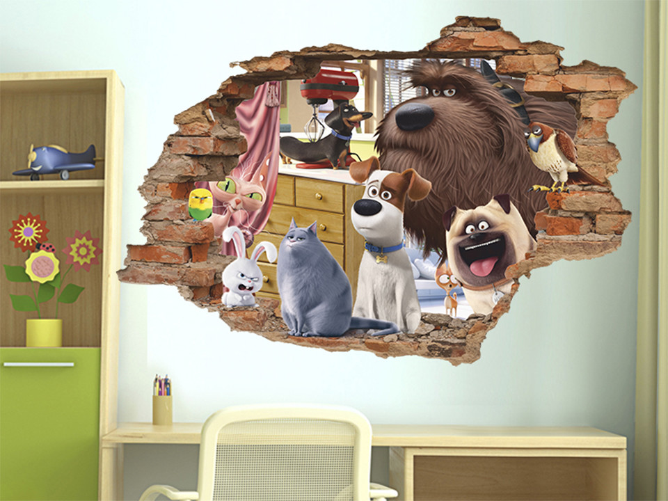 Pets 3D Wall Decal, Cartoon Wall Sticker, Removable Vinyl Sticker