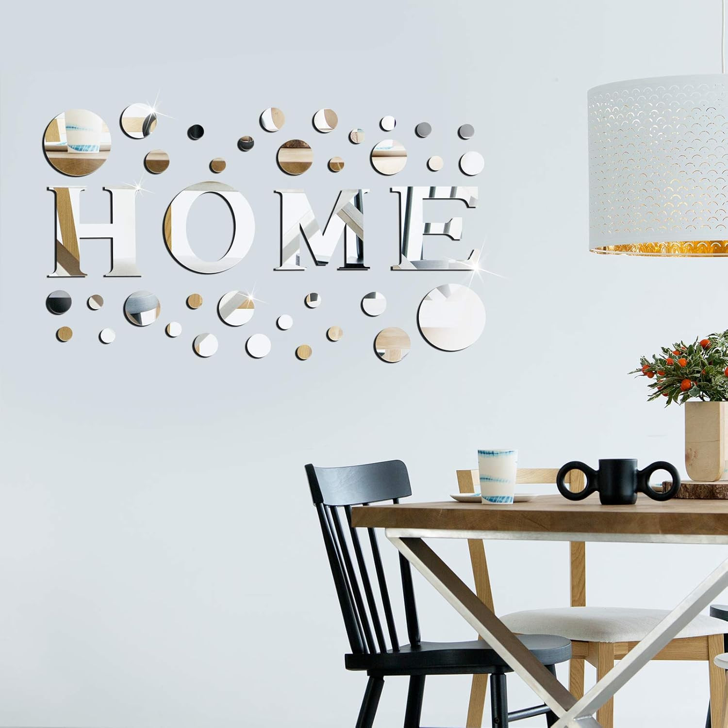 30 Pcs Living Room Wall Decor Home Mirror Stickers Letter Signs Silver