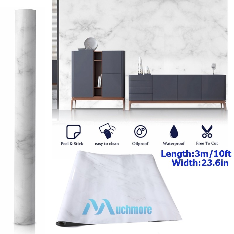 Waterproof White Marble Contact Paper 23.6″x118″ Peel Stick for Kitchen Cupboard