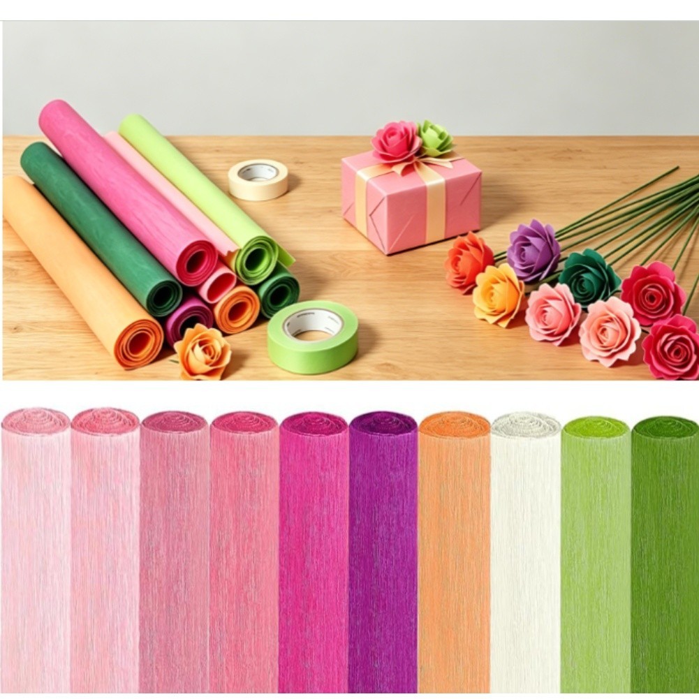 10 Rolls Crepe Paper Assorted Colours for Handmade Flowers Wrapping Crafts