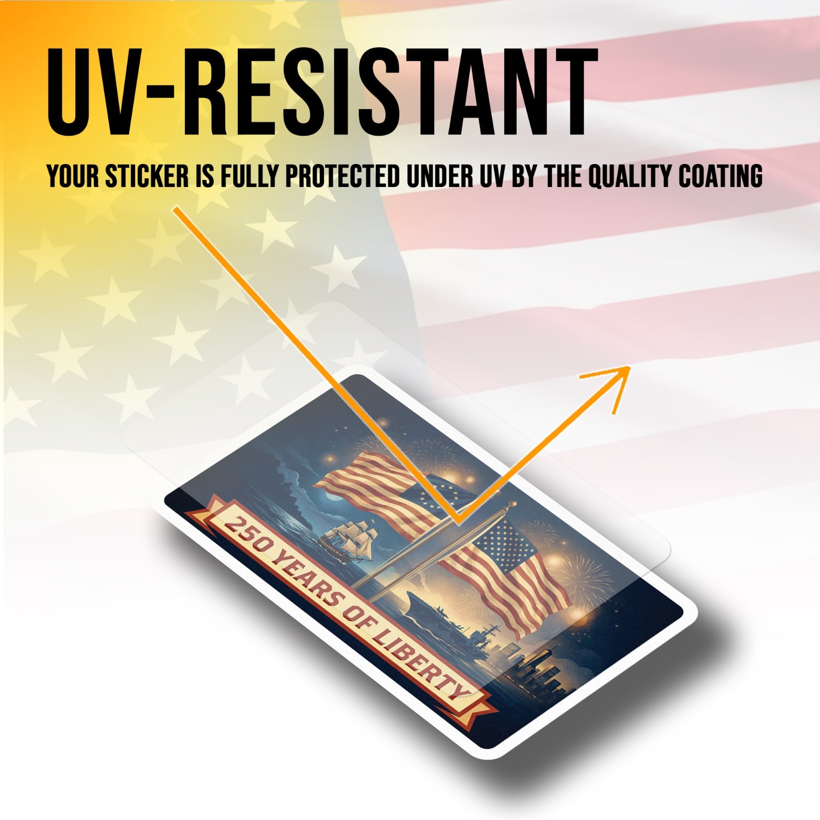 250th Anniversary of USA Sticker, 250 Years Of Liberty, Patriotic Flag Size 5″