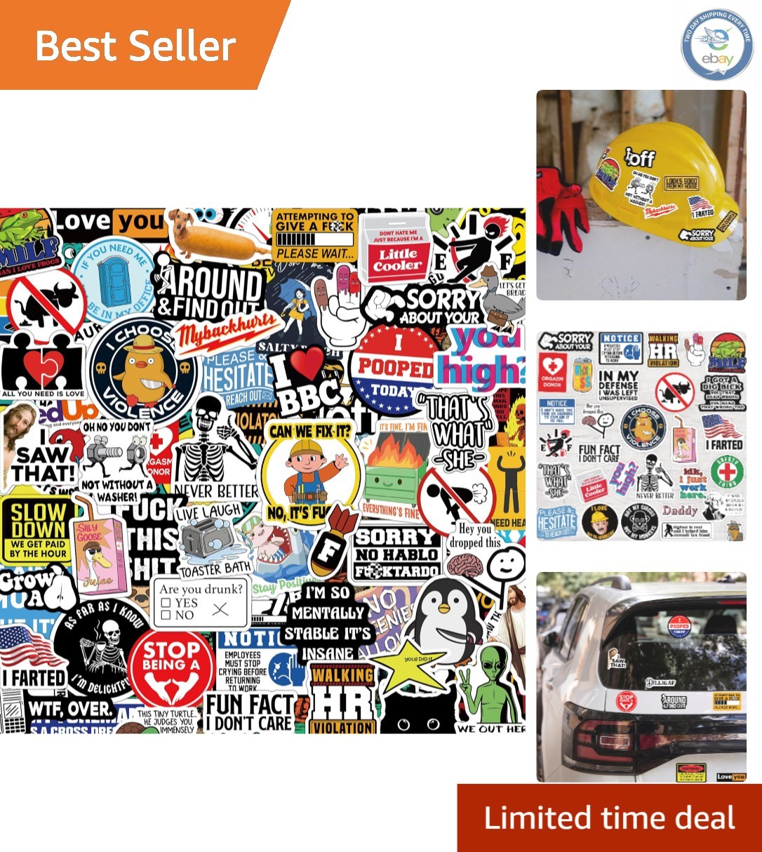 Edgy Humor Sticker Pack – 200 Irregular Vinyl Stickers for Adults – Waterproof