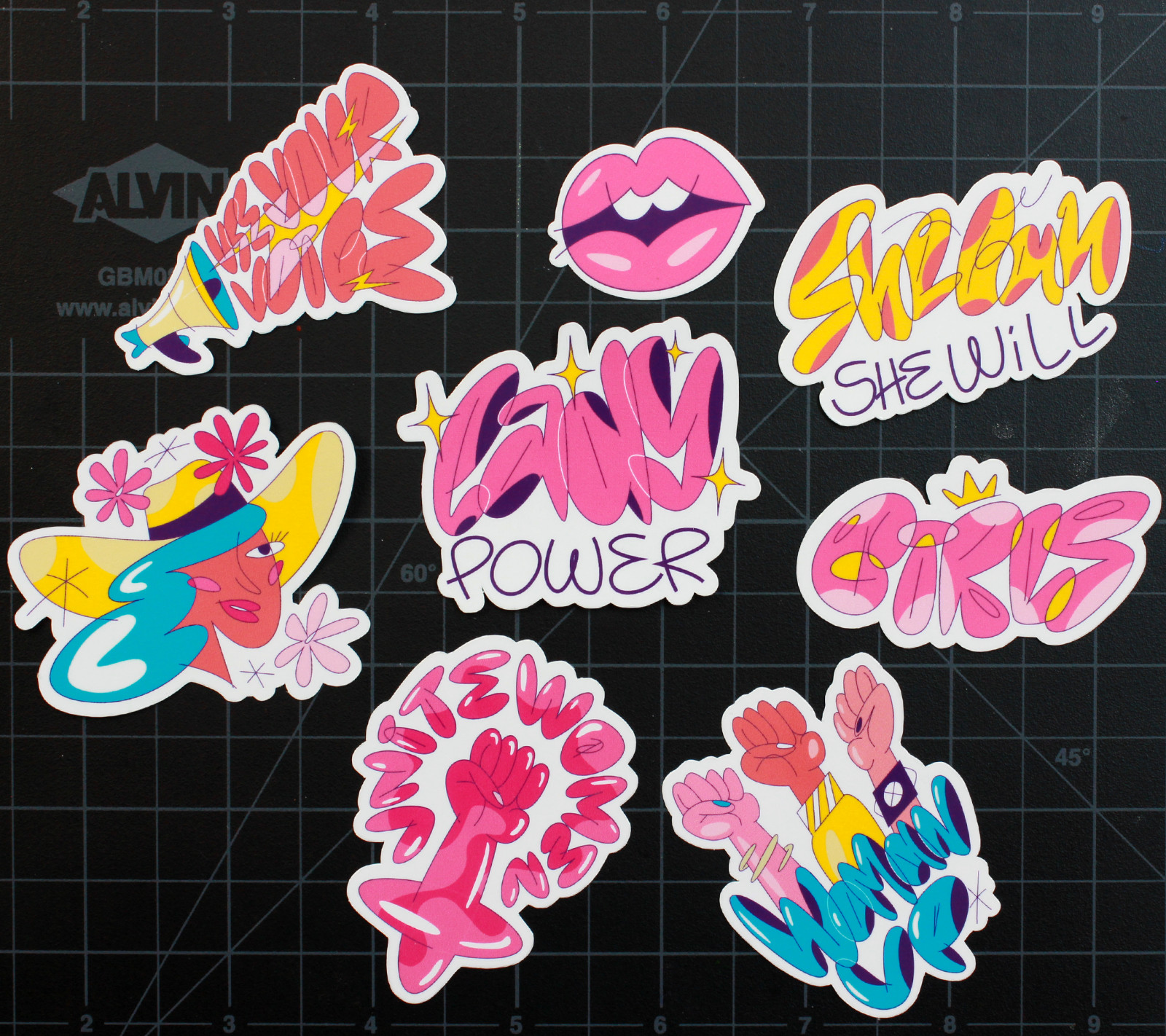 8 pcs Girl Power Cute Sticker Collection Laptop Phone Die Cut Vinyl Stickers 2″