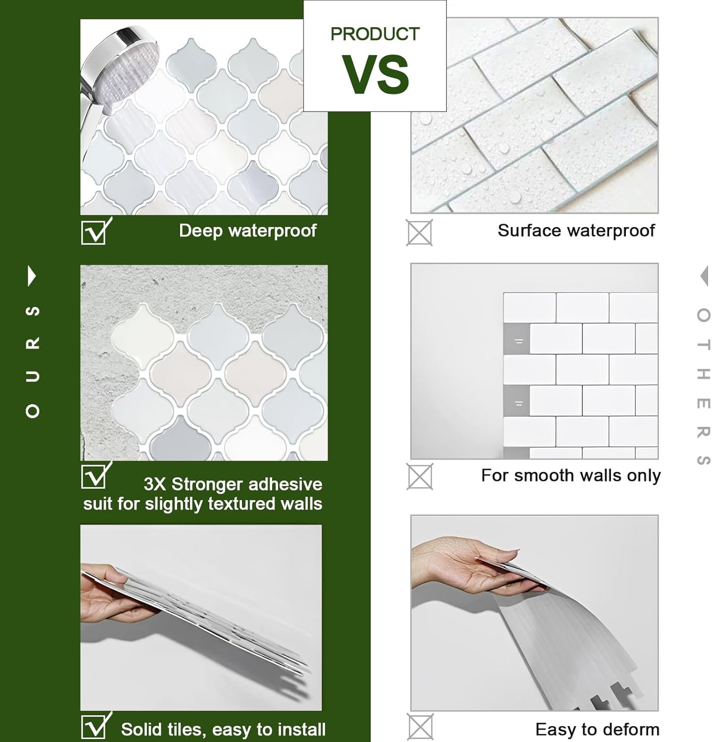 Arabesque Peel Stick Backsplash 12×12′ Self AdhesiveWall Tile Thicker Light Tone