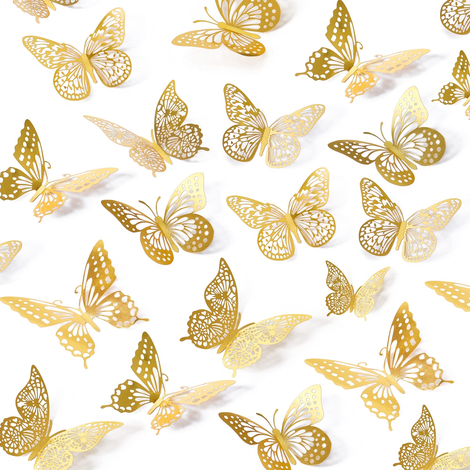 SAOROPEB 3D Butterfly Wall Decor 48 Pcs 4 Styles 3 Sizes Gold Decorations